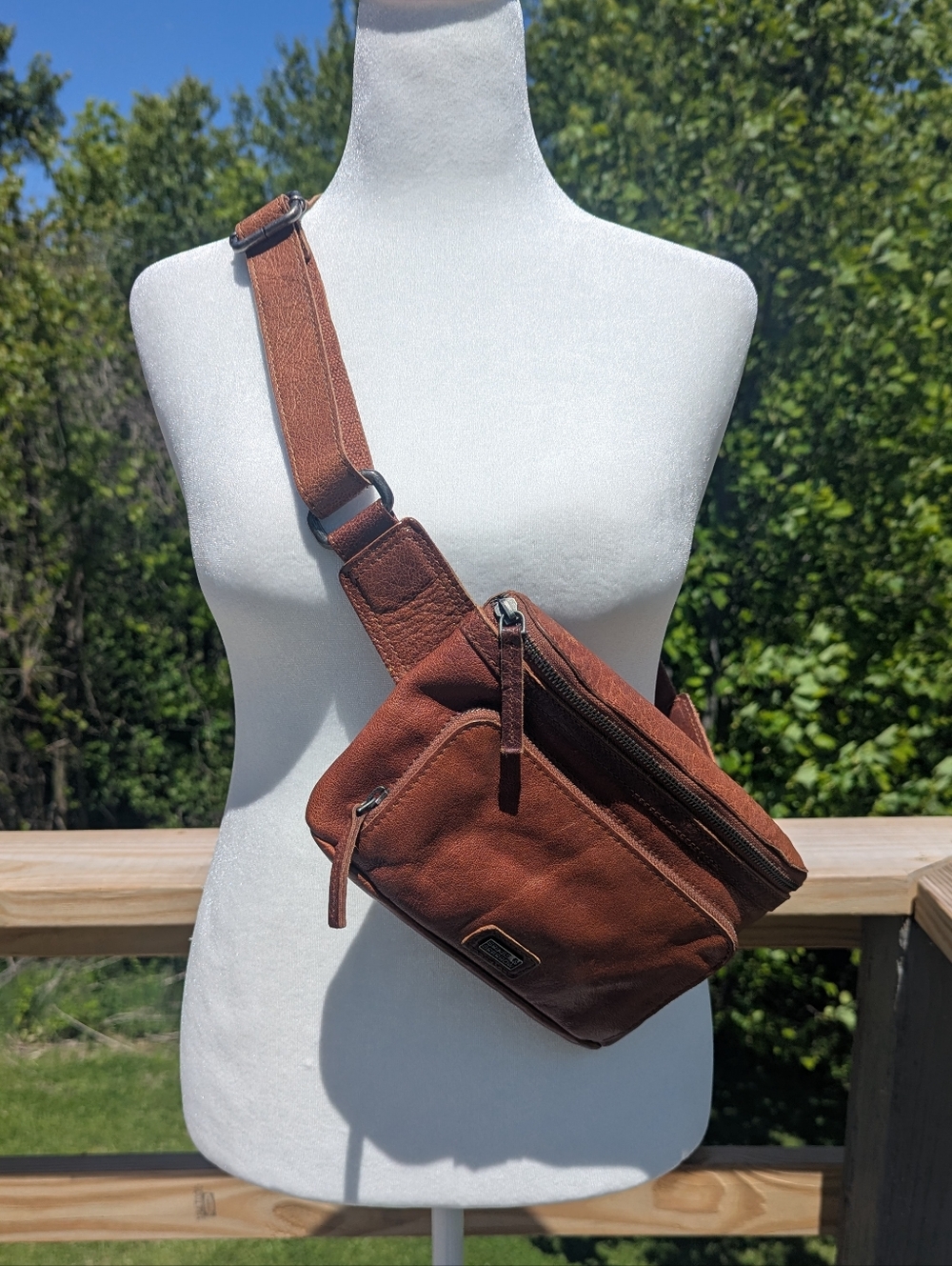 Spikes & Sparrow Leather Crossbody Waist Bag Brandy Brown